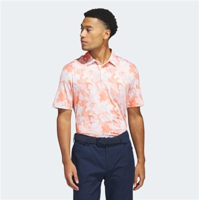 Adidas Menâ€™s Floral Polo Shirt, Coral Fusion/White