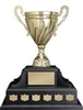 Gold-tone metal cup on Black Wooden base