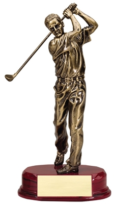 9.75â€³ Bronze driving golfer on rosewood finish base