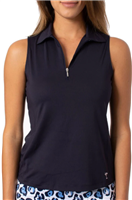 Golftini Women's Zip Sleeveless Polo, Navy