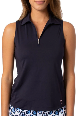 Golftini Women's Zip Sleeveless Polo, Navy