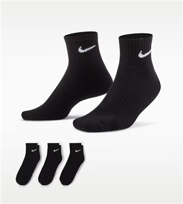 Nike Everyday Ankle Socks, Black, 3-Pack