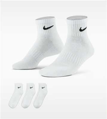 Nike Everyday Ankle Socks, White, 3-Pack