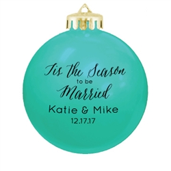Personalized 3 1/4" round shatterproof holiday ornaments are the prefect wedding favor for your holiday wedding