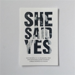 Contemporary Black & White "She Said Yes" Save the Date Postcard | Nuptial Necessities