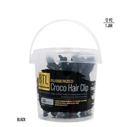BTL - Rubberized Croco Hair Clip Black 12pcs(Jar)