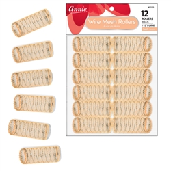 Annie Wire Mesh Rollers X-Large 1 1/2in, 12 Count Hair Curlers, Peach #1025(6pk)