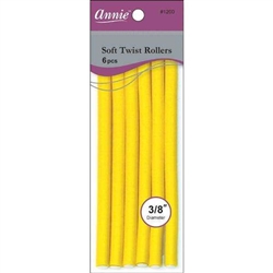 Annie Soft Twist Rollers 3/8in, 6 Count Heatless Hair Curlers, Yellow #1200(6pk)