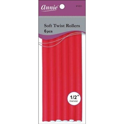 Annie Soft Twist Rollers 1/2in, 6 Count Heatless Hair Curlers, #1201Red(6pk)