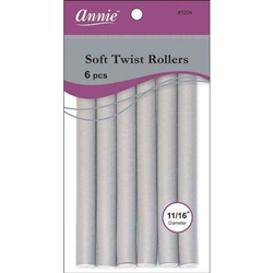 Annie Soft Twist Rollers 11/16in, 6 Count Heatless Hair Curlers, Gray #1204(6pk)