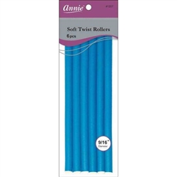Annie Soft Twist Rollers 9/16in, 6 Count XL Heatless Hair Curlers, Blue #1207(6pk)