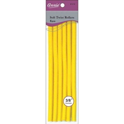 Annie Soft Twist Rollers 3/8in, 6 Count XL Heatless Hair Curlers, Yellow #1212(6pk)