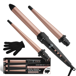 Hot & Hotter 3 in 1 Interchangeable Digital Curling Wand Set, 1 Count Curling Iron Set, Rose Gold#5997(EA)