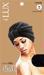 LUXURY SILKY VELVET TURBAN#7122 - SOLID BLACK(6PCS-SET)