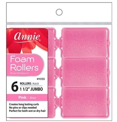 12 Annie Foam Rollers Pink 1 1/2" Jumbo (6 Count) 1055
