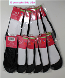 Women Girls Black Liner Socks - Footies Slipper Socks - 12 Pair