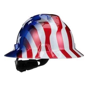 MSA 10071157 Full Brim V-Gard Hard Hat With American Stars & Stripes