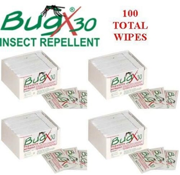 BugX 30 12640 Insect Repellent with DEET, 100 Total Wipes - 4 Boxes