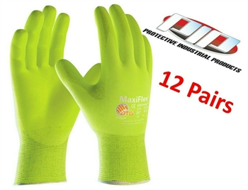PIP 34-874FY MaxiFlex Ultimate Hi-Vis Nylon/Lycra Glove Nitrile Coated (1 Dozen) - 12 Pair Pack