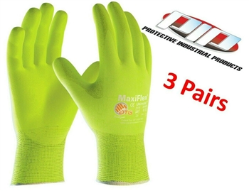 PIP 34-874FY MaxiFlex Ultimate Hi-Vis Nylon/Lycra Glove Nitrile Coated - 3 Pairs