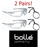 Bolle 40070 Rush Safety Glasses w/ Clear Anti-Scratch and Anti-Fog Lens - 2 Pair