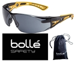 Bolle 40244 Rush+ Safety Glasses, Black/Yellow Frame, Smoke Anti-fog Lens