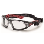 Bolle Rush Plus 40252 Safety Glasses Black/Red Temples Clear Foam Anti-Fog Lens w/ Strap