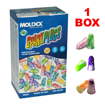 Moldex 6604 SparkPlugs Uncorded Soft Foam Ear Plugs (200 Pair / 1 Box)