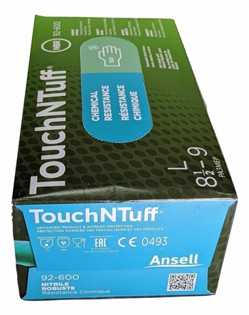Ansell 92-600 TouchNTuff NBR Chemical Resistant Disp. Gloves (Size: Large)