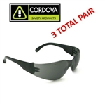 Cordova E04B20 Gray Bulldog Wrap Around Safety Glasses - 3 Total Pair