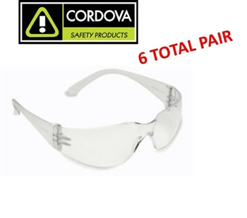 Cordova E04B20 Clear Bulldog Wrap Around Safety Glasses - 6 Total Pair