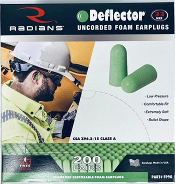 Radians FP90 Disposable Uncorded NRR33 Foam Earplugs Individually Wrapped - 1 Box