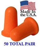 Disposable Uncorded Foam Earplugs, 50 Pairs Individually Wrapped NRR33
