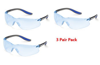 Elvex SG-14B Xenon Black Temples, Light Blue Lens Safety Glasses - 3 Pair Pack