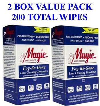 Magic TW100DS Fog-Be-Gone Multi-Purpose Lens Cleaning Wipes, Anti-Fog, Anti-Stat, Pre-Moistened - 2 Box Pack