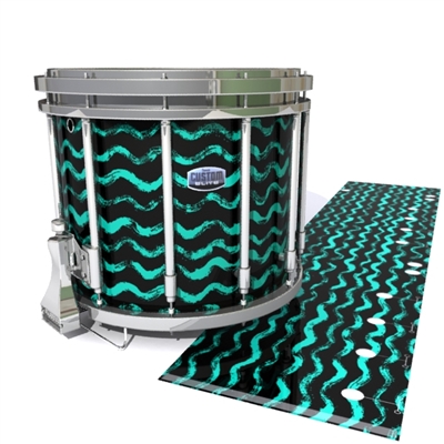 Dynasty Custom Elite Snare Drum Slip - Wave Brush Strokes Aqua and Black (Green) (Blue)