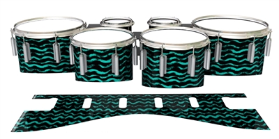 Dynasty 1st Generation Tenor Drum Slips - Wave Brush Strokes Aqua and Black (Green) (Blue)