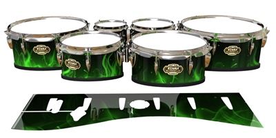 Tama Marching Tenor Drum Slips - Green Flames (Themed)