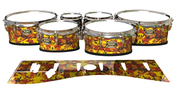 Tama Marching Tenor Drum Slips - November Fall Traditional Camouflage (Red) (Yellow)