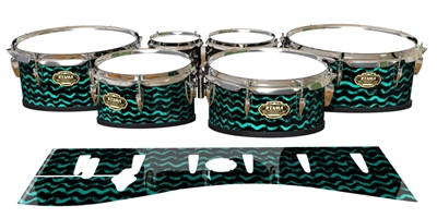 Tama Marching Tenor Drum Slips - Wave Brush Strokes Aqua and Black (Green) (Blue)