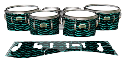 Yamaha 8200 Field Corps Tenor Drum Slips - Wave Brush Strokes Aqua and Black (Green) (Blue)