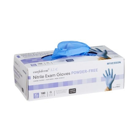 Exam Glove Mckesson Confiderm 3.5C X-Large NonSterile Standard Cuff Length Textured Fingertips Blue Chemo Tested