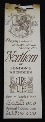 Antique trade bookmark from the Northern Insurance Company of London & Aberdeen dating from 1904