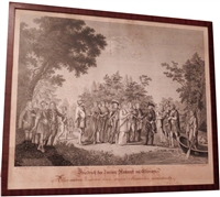 Original 1788 Framed Print Bartholomaeus Huebner Frederick the Great Arrives in Heaven - Sold