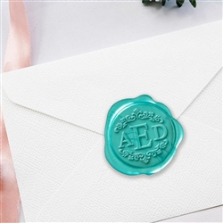 Times Roman with Scrolls Adhesive Wax Seals - 1 1/4" Monogram