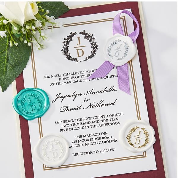 Self Adhesive Custom Duogram Wax Seal Stickers â€“ expertly hand crafted  for you from genuine sealing wax, mailable and flexible and ready to go in  the mail.