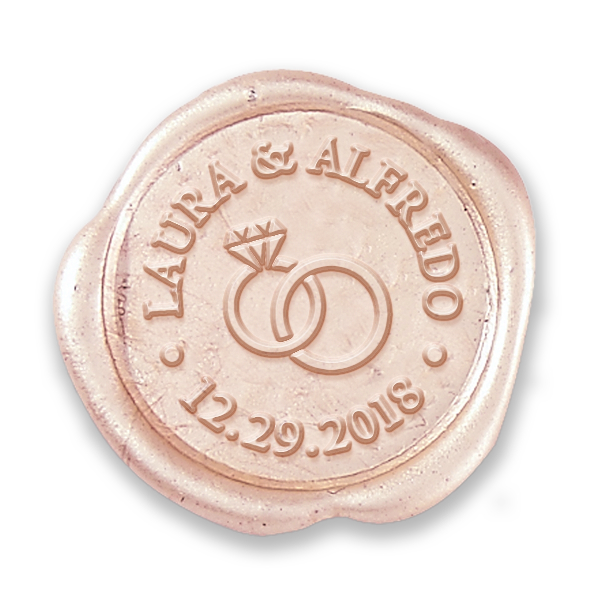 Custom Adhesive Wax Seal Stickers Hand Pressed - 1 1/4 Names & Date  Wedding Rings