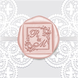 Custom Adhesive Wax Seal Stickers Hand Pressed - 1 3/8" Wedding Duogram Shelly Allegro in Square Floral