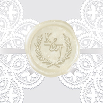 Italic Antigua Font in Wreath Adhesive Wax Seals - 1 1/4" Wedding Duogram