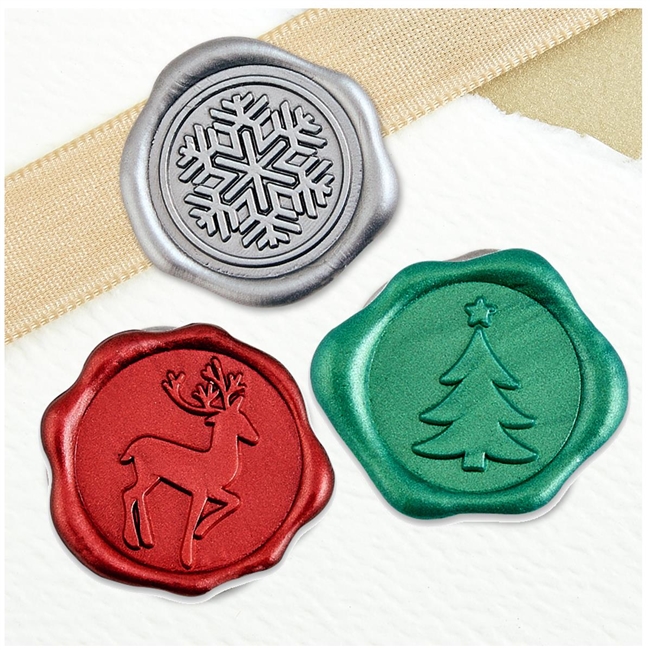 Christmas Adhesive Wax Seals 25Pk Quick-Ship Stickers - 1" - Choice of 3 Designs